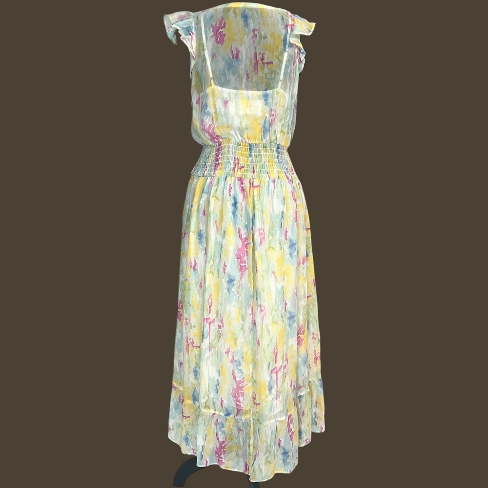Anthropologie Watercolor Floral Maxi Dress Smocked Waist Flutter Sleeve Size 2 - Picture 14 of 14
